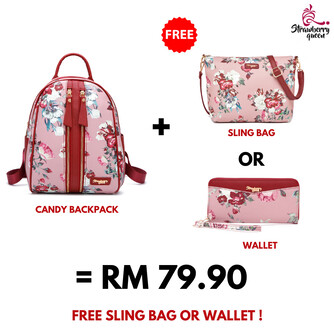 CANDY BACKPACK - FLORAL BL, PINK [WHATSAPP TO PRE ORDER]